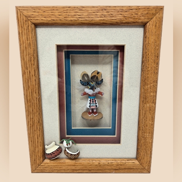 Kachina Doll Board Face By H. Largo Artist Signed In Photo Frame Shadow Oak Box - Picture 1 of 15